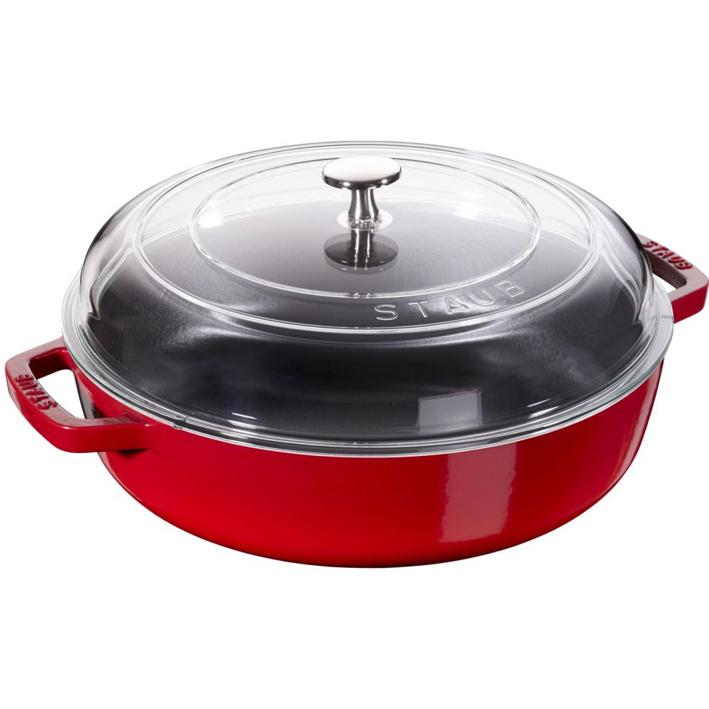 Staub Сотейник зі скляною кришкою 28 см, вишневий | https://grandposuda.com.ua