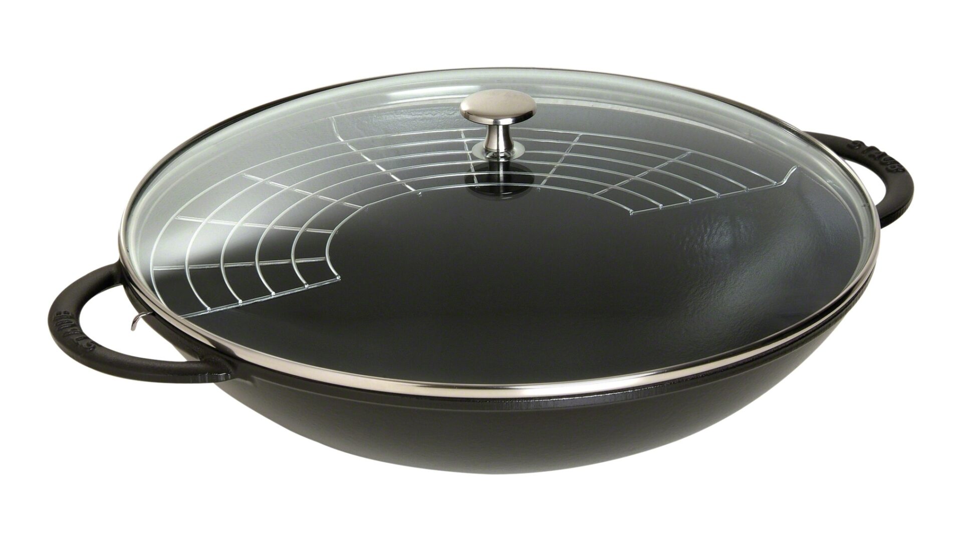 Staub Вок со стеклянной крышкой 30 см, черный | https://grandposuda.com.ua