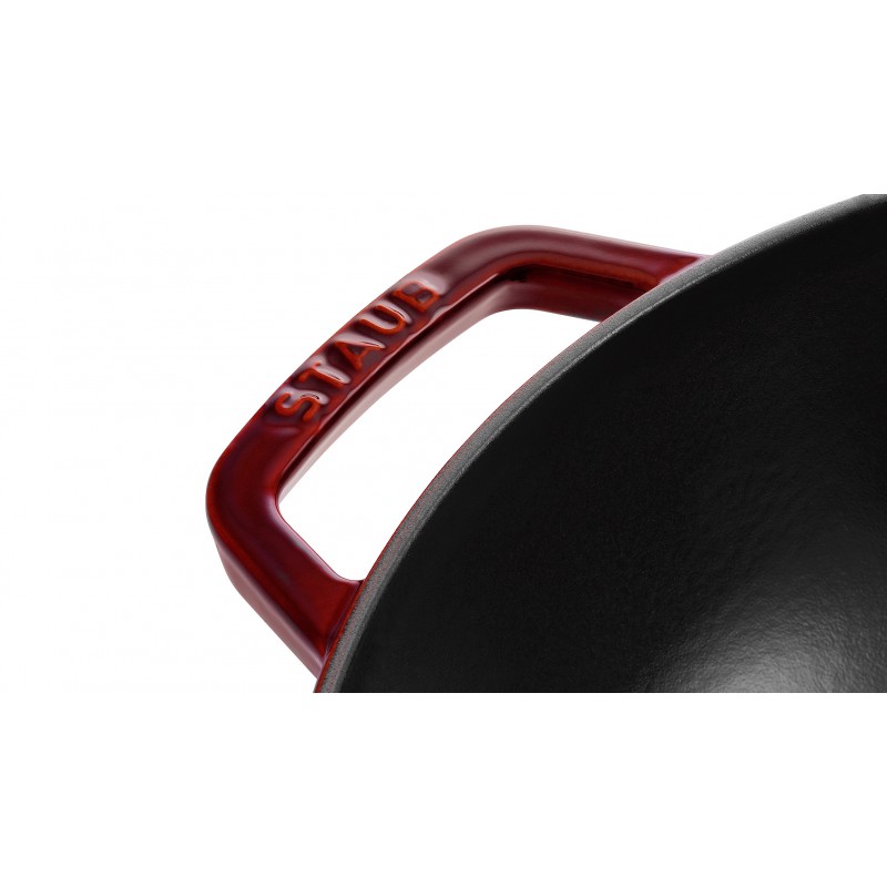Staub Вок со стеклянной крышкой 30 см, гранат | https://grandposuda.com.ua