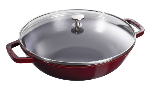 Staub Вок со стеклянной крышкой 30 см, гранат | https://grandposuda.com.ua