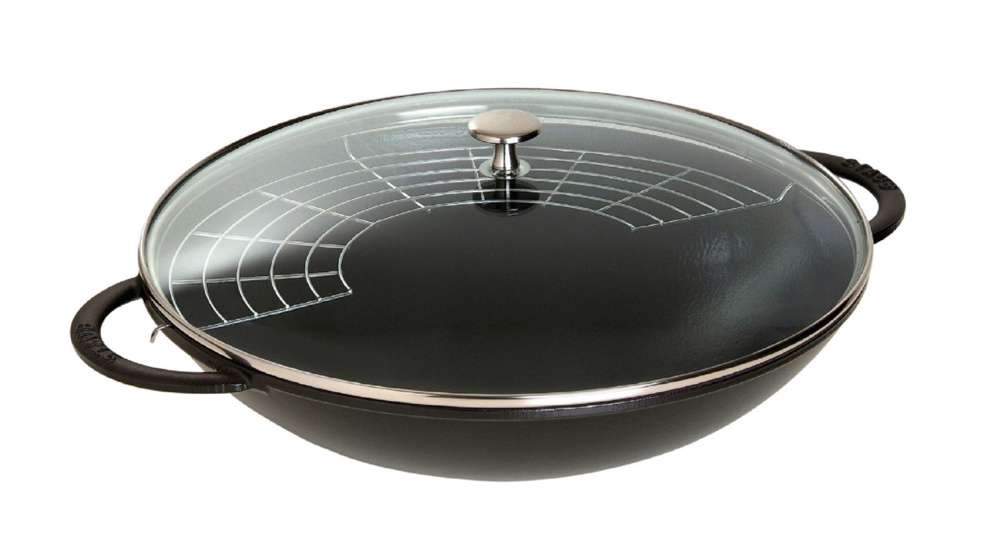 Staub Вок со стеклянной крышкой 37 см, черный | https://grandposuda.com.ua