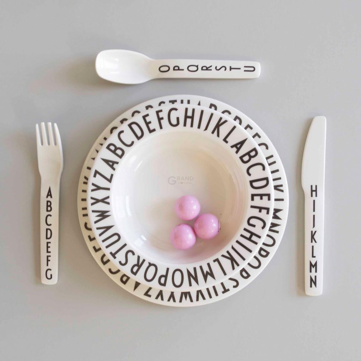 Design Letters Глибока тарілка 20 см чорна / біла Melamin Teller | https://grandposuda.com.ua