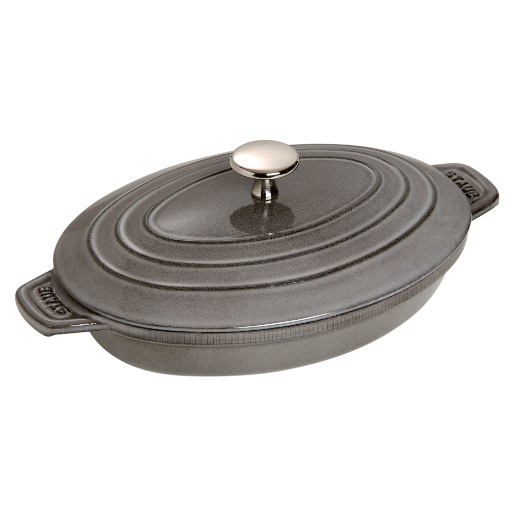Staub Сковорода-жаровня 23 х 17 см з кришкою овальна Graphite Grey | https://grandposuda.com.ua