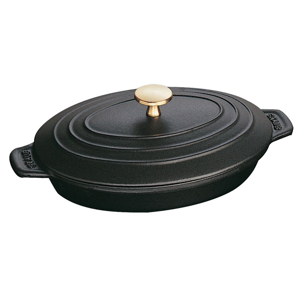 Staub Сковорода-жаровня 23 х 17 см з кришкою овальна Matte Black | https://grandposuda.com.ua
