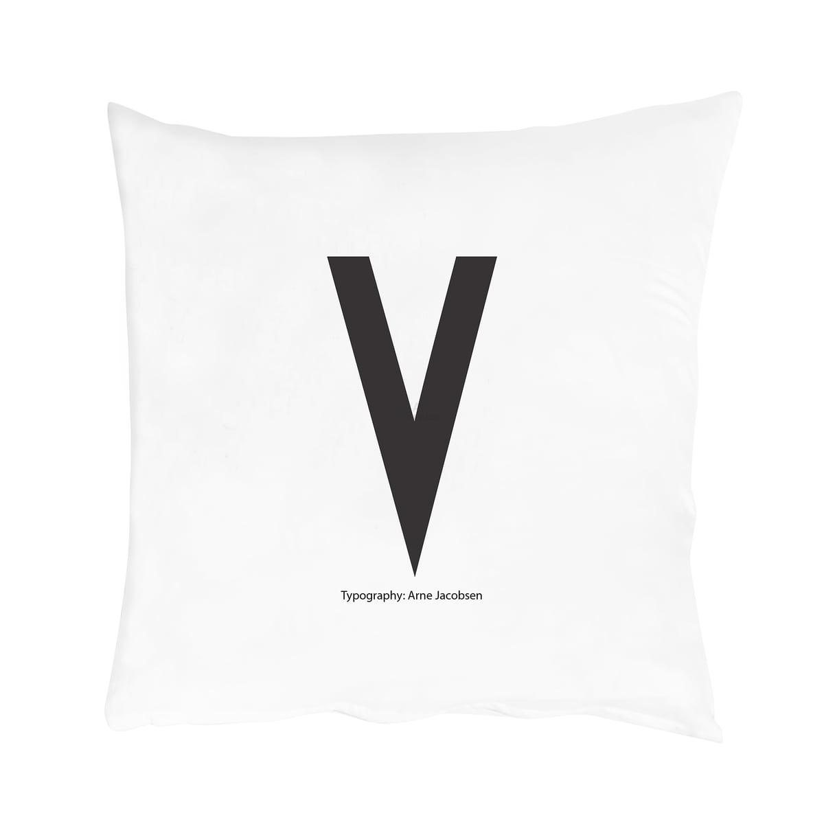 Design Letters Напірник V 80x80 см чорно-біла Kissenbezug von A-Z | https://grandposuda.com.ua