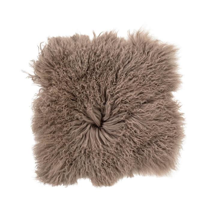 Bloomingville Декоративна подушка 12x40x40 см коричнева Lammfell-Kissen | https://grandposuda.com.ua