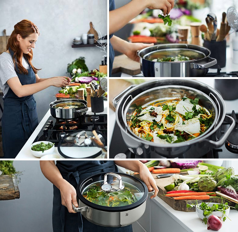 WMF Жаровня круглая с крышкой и паровой корзиной 28 см Vitalis | https://grandposuda.com.ua