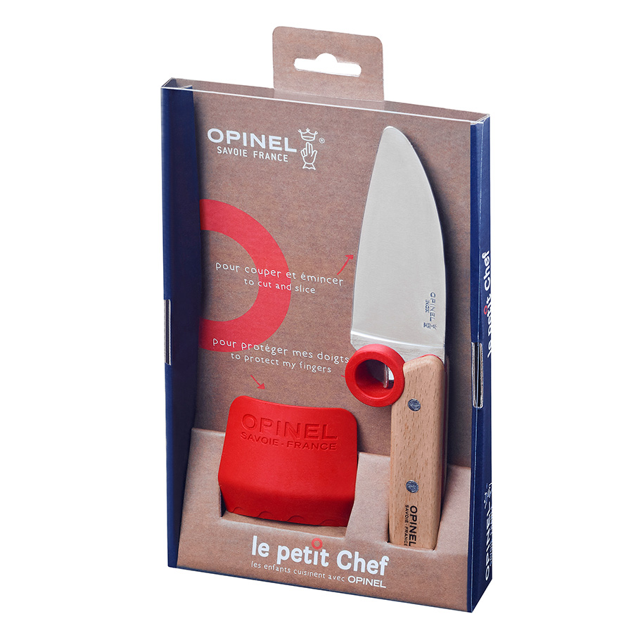 Opinel Кухонный нож и защита для пальцев 4,41х0,76х1,69 см красные Le petit chef | https://grandposuda.com.ua