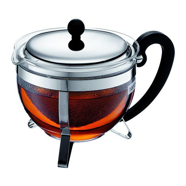 Bodum Заварочный чайник с фильтром и крышкой, серебристый, 1,3 л, Chambord | https://grandposuda.com.ua