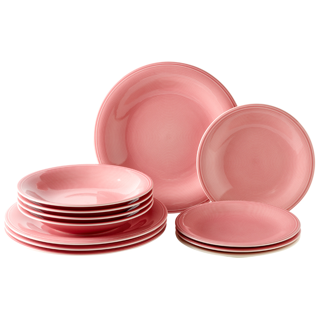 Villeroy & Boch Набор тарелок 12 предметов, розовых Color Loop | https://grandposuda.com.ua