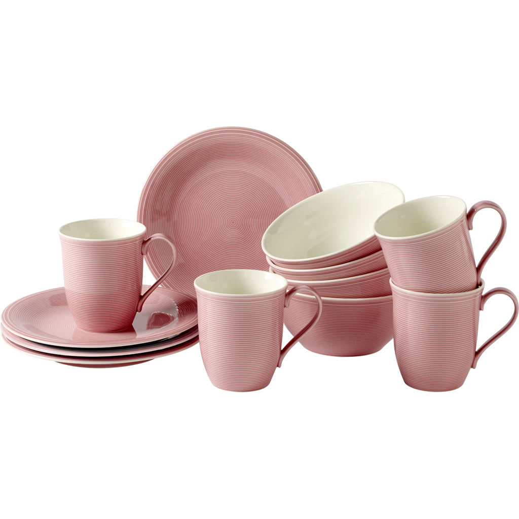 Villeroy & Boch Набор посуды для завтрака розовый, 12 предметов, Color Loop Vivo | https://grandposuda.com.ua