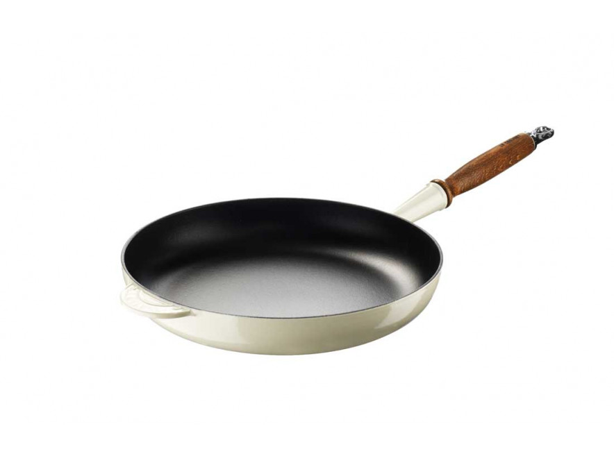 Le Creuset Сковорода 28 см с деревянной ручкой, Creme | https://grandposuda.com.ua