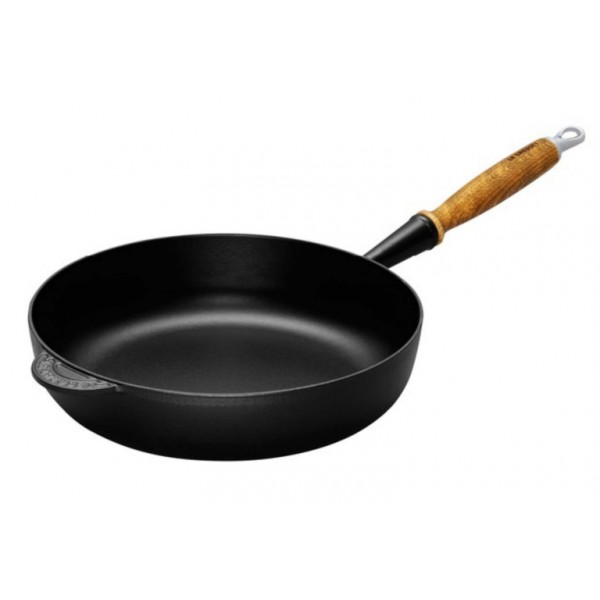 Le Creuset Сотейник чугунный 28 см с деревянной ручкой, черный | https://grandposuda.com.ua