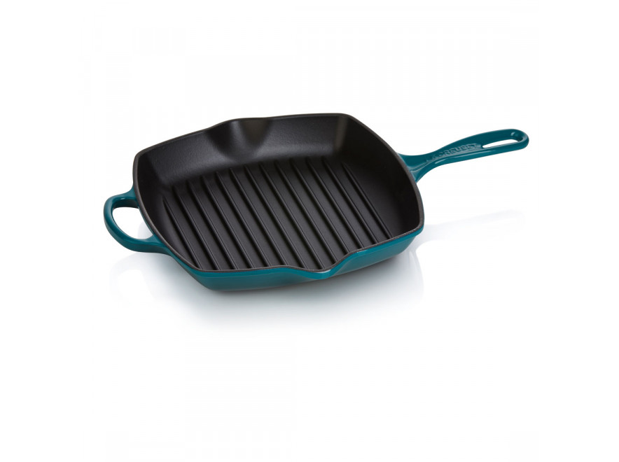 Le Creuset Сковорода гриль квадратна 26 см Deep Teal | https://grandposuda.com.ua