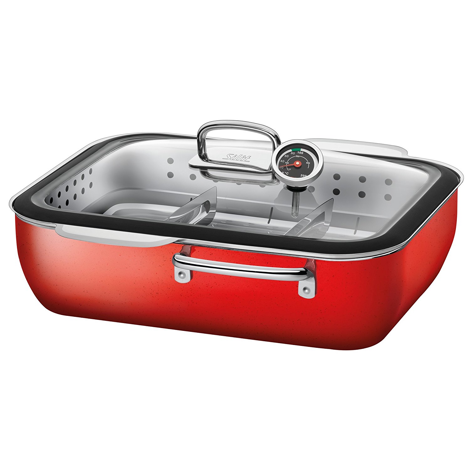Silit Жаровня 35,6 х 33,3 см с паровой корзиной / пароварка ecompact® Energy Red | https://grandposuda.com.ua