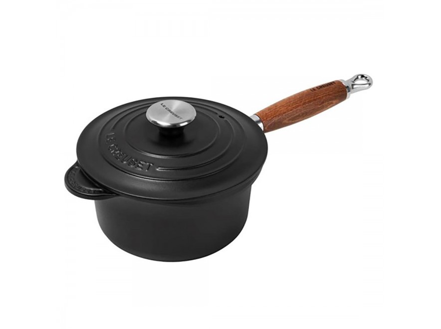 Le Creuset Ківш з деревяною ручкою і кришкою 18 см, чорний Black | https://grandposuda.com.ua