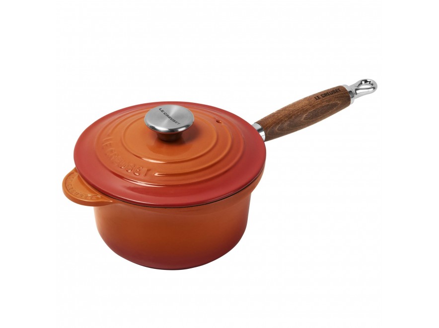 Le Creuset Ківш з кришкою 18 см і деревяною ручкою, помаранчевий | https://grandposuda.com.ua