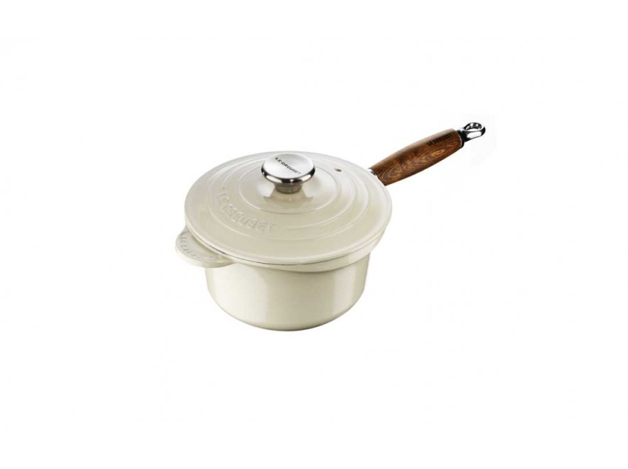 Le Creuset Ківш з деревяною ручкою і кришкою 18 см, бежевий Creme | https://grandposuda.com.ua