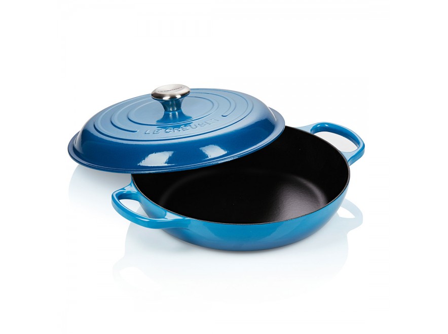 Le Creuset Сковорода-жаровня чугунная с крышкой 30 см, синяя Marseille | https://grandposuda.com.ua