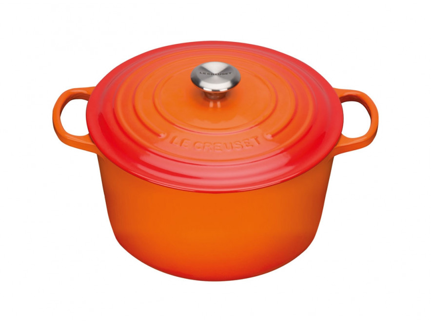 Le Creuset Кастрюля / жаровня с крышкой 26 см высокая, оранжевая | https://grandposuda.com.ua