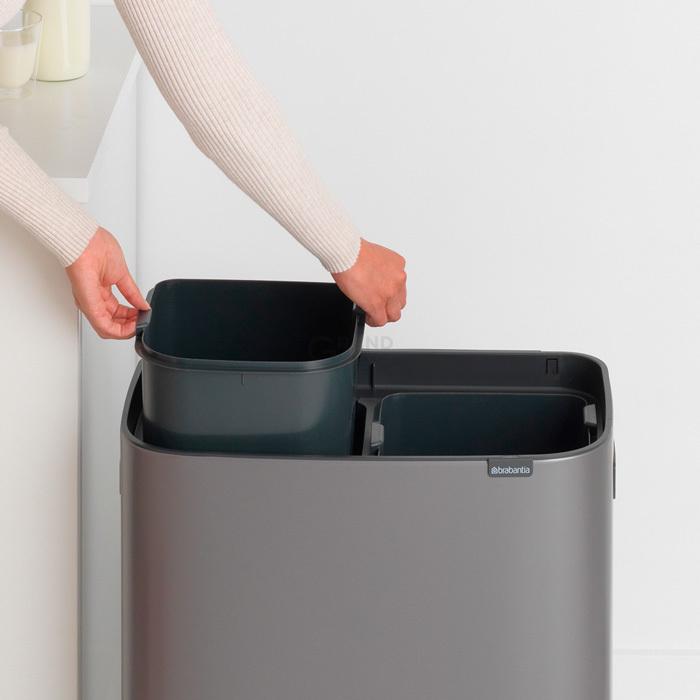Brabantia Сміттєвий бак 2х30 л платиновий Bo Touch Bin | https://grandposuda.com.ua