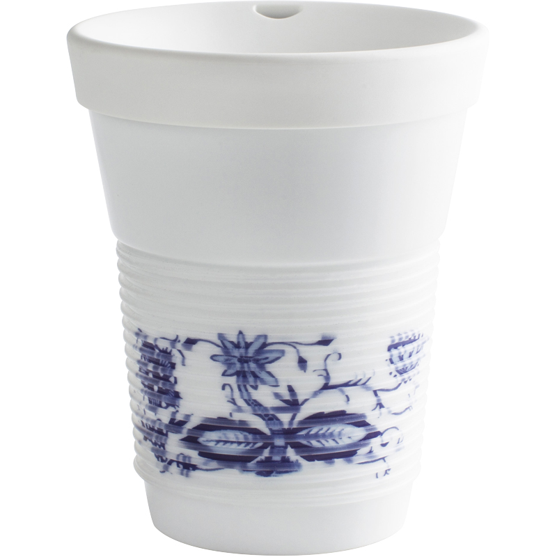 Kahla Чашка 0,35 л, с крышкой белая с синими узорами Сupit To Go Mugs Magic Grip | https://grandposuda.com.ua