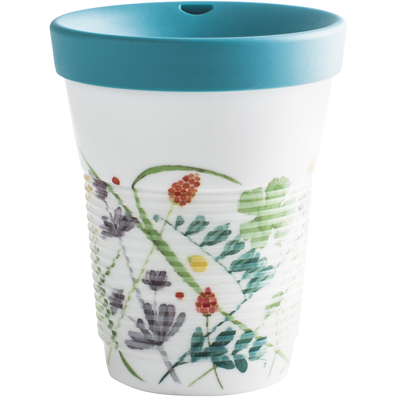 Kahla Чашка 0,35 л, с голубой крышкой белая с узорами Сupit To Go Mugs Magic Grip | https://grandposuda.com.ua