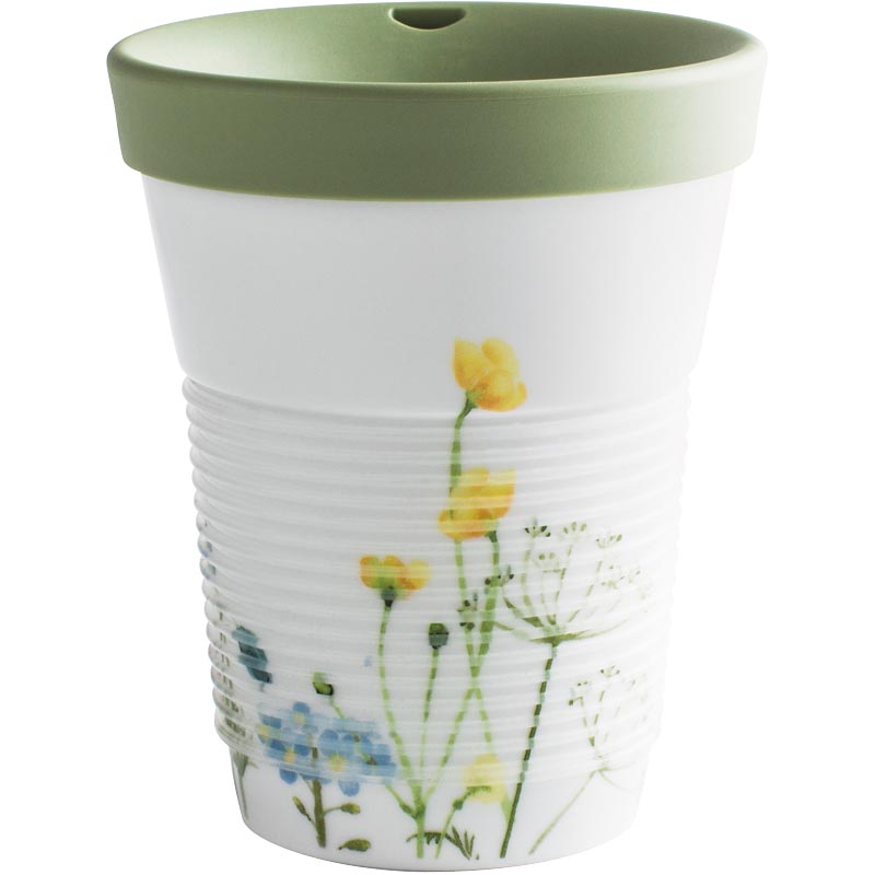 Kahla Чашка 0,35 л, с оливковой крышкой белая с узорами Сupit To Go Mugs Magic Grip | https://grandposuda.com.ua