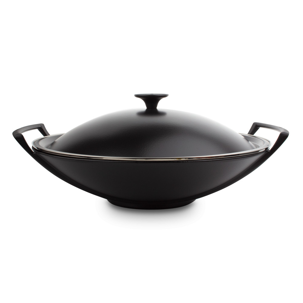 Le Creuset Вок со стальной крышкой 4,5 л черный | https://grandposuda.com.ua