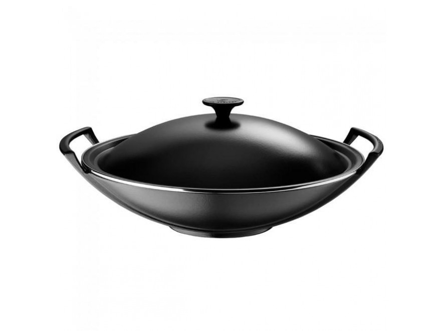 Le Creuset Вок со стальной крышкой 4,5 л черный | https://grandposuda.com.ua