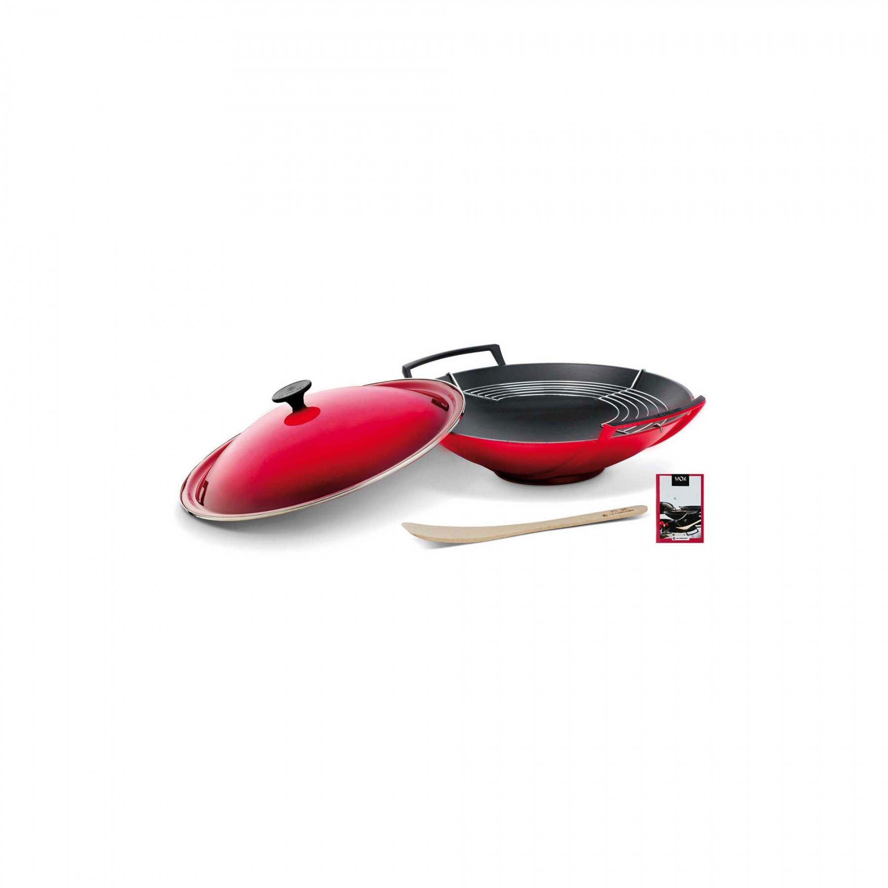 Le Creuset Сковорода Вок с крышкой 36 см, красная Cerise | https://grandposuda.com.ua