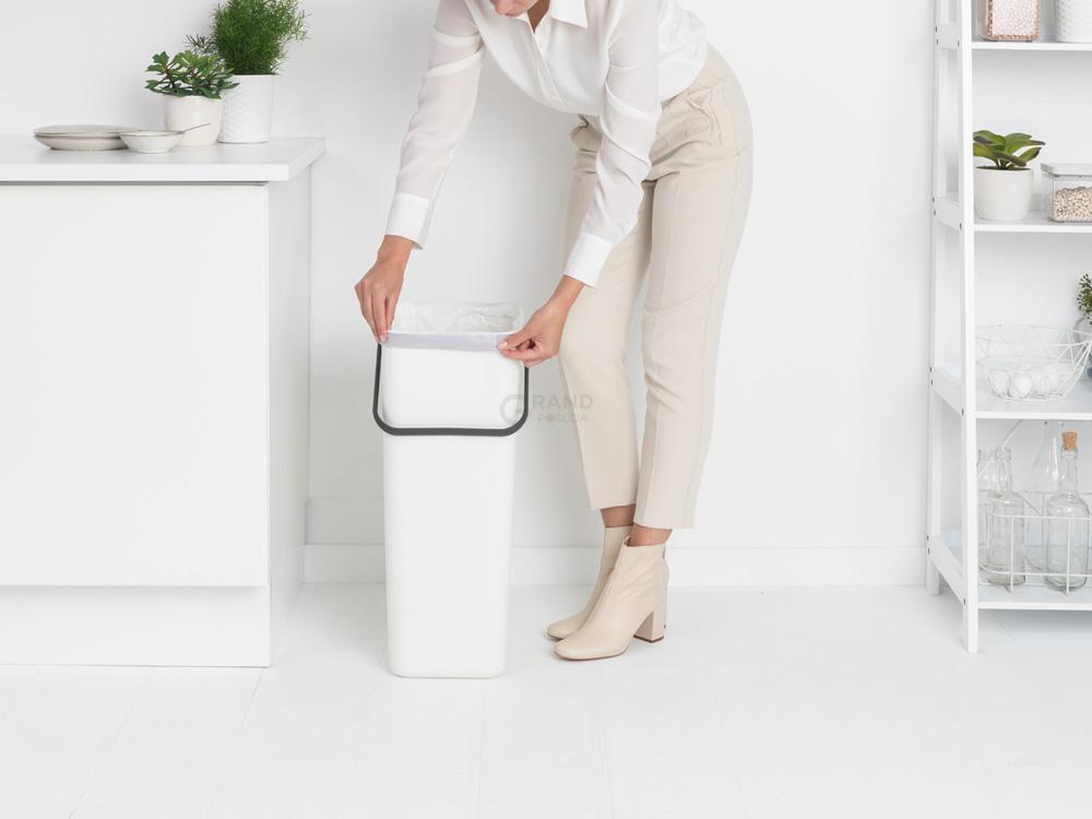 Brabantia Мусорное ведро 40 л белое Sort&Go | https://grandposuda.com.ua