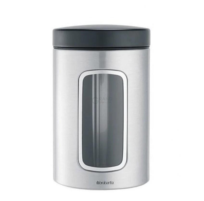 Brabantia Ємність для зберігання сипучих продуктів з вікном 1,4 л матова сталева з захистом від відбитків пальців | https://grandposuda.com.ua