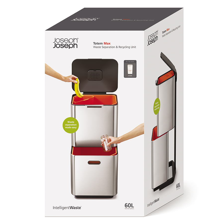 Joseph Joseph Контейнер для мусора с двумя баками 60 л белый Totem Compact | https://grandposuda.com.ua