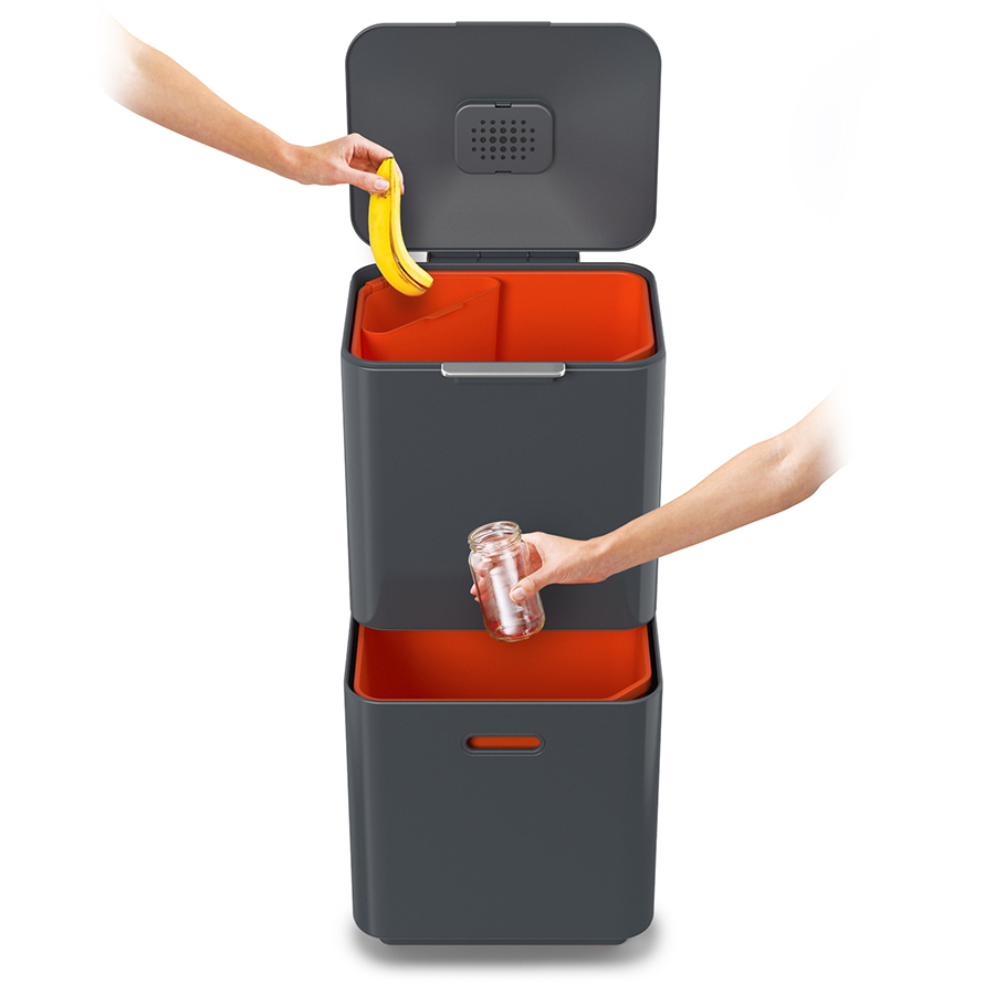 Joseph Joseph Контейнер для мусора с двумя баками 60 л графит Totem Compact | https://grandposuda.com.ua