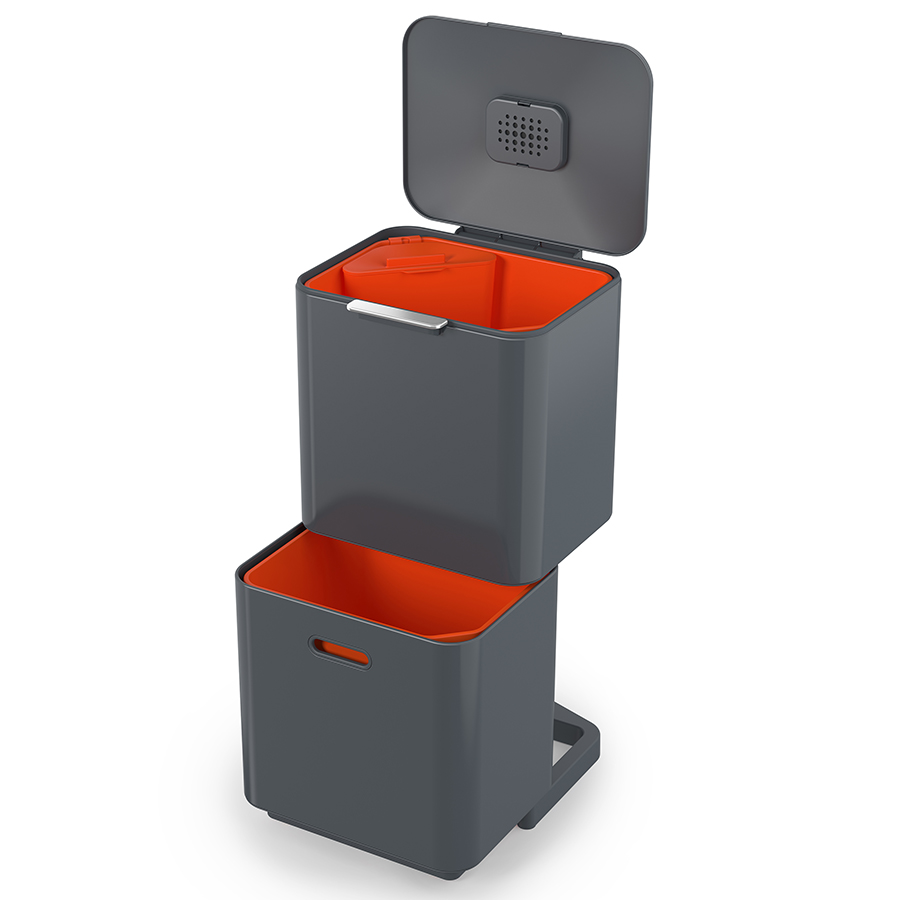 Joseph Joseph Контейнер для сміття з двома баками 60 л графіт Totem Compact | https://grandposuda.com.ua