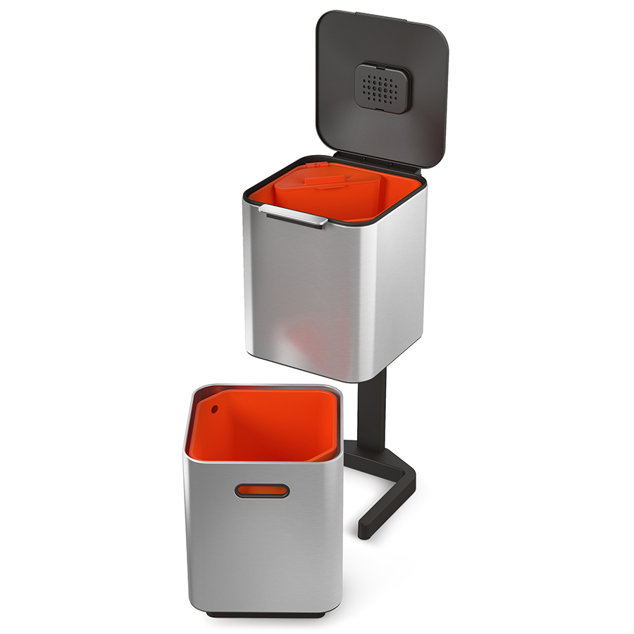 Joseph Joseph Контейнер для мусора с двумя баками 40 л металлик Totem Compact | https://grandposuda.com.ua