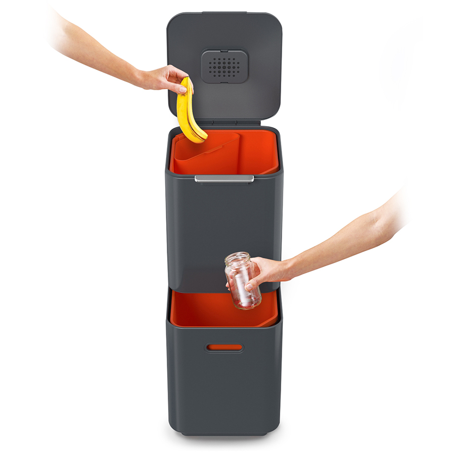 Joseph Joseph Контейнер для сміття з двома баками 40 л графіт Totem Compact | https://grandposuda.com.ua