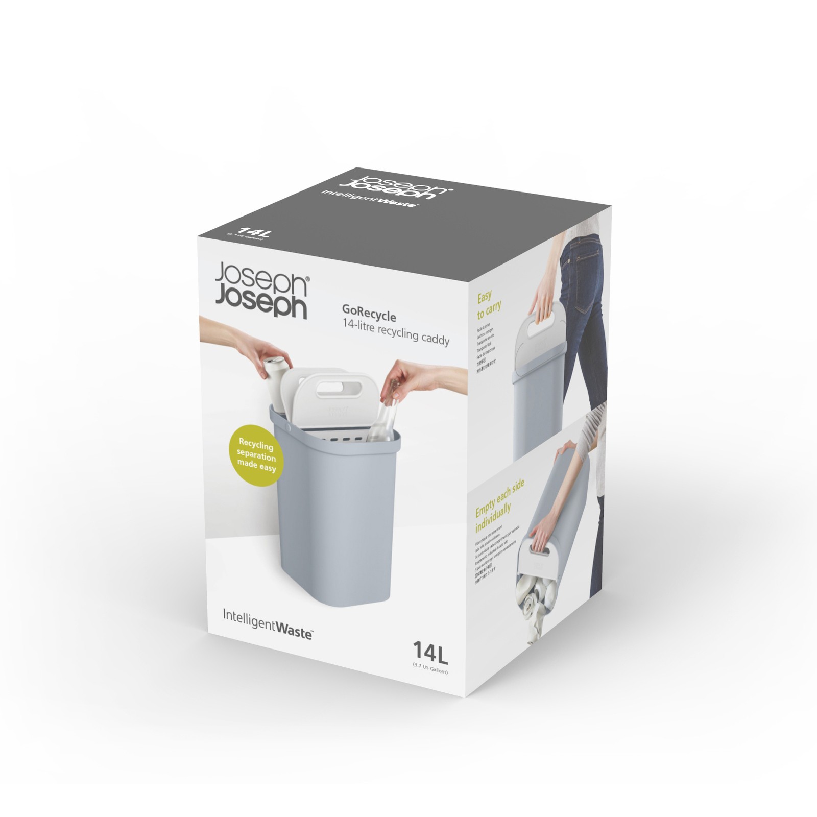 Joseph Joseph Ведро для мусора 14 л серо-голубое GoRecycle | https://grandposuda.com.ua