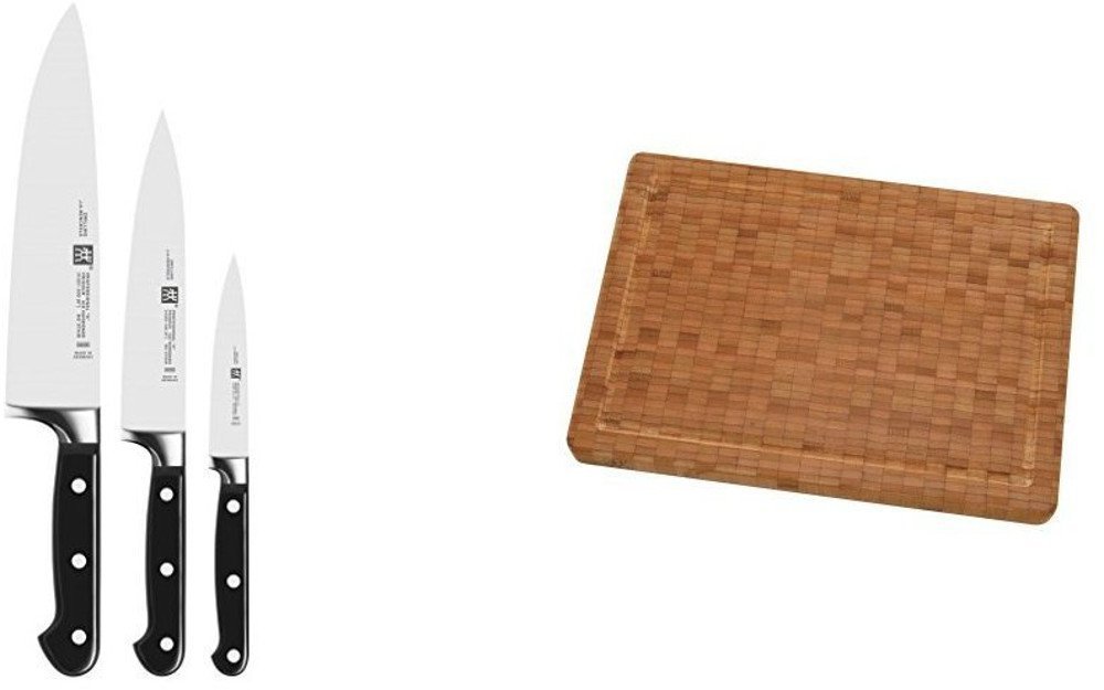 Zwilling Набір ножів 3 предмети + обробна дошка двостороння 45 см, бамбук Professional S | https://grandposuda.com.ua