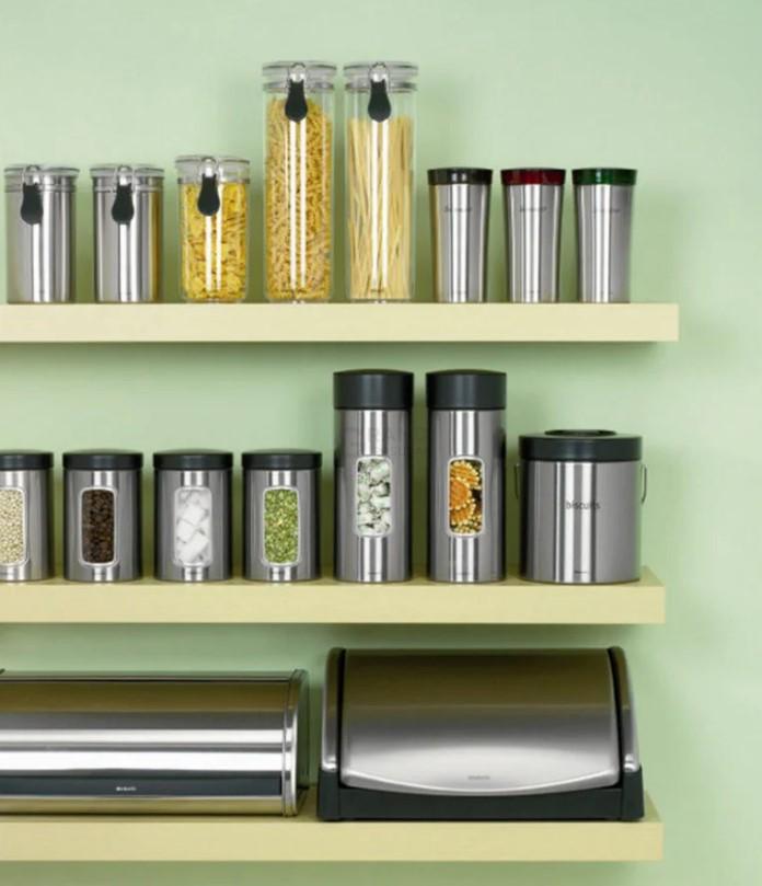Brabantia Ємність для зберігання сипучих продуктів з вікном 1,7 л, матова сталь з чорною кришкою | https://grandposuda.com.ua
