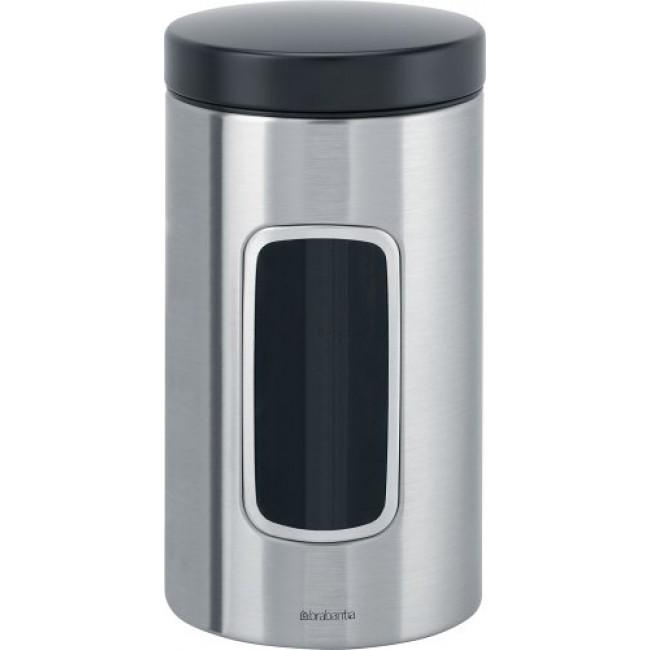 Brabantia Ємність для зберігання сипучих продуктів з вікном 1,7 л, матова сталь з чорною кришкою | https://grandposuda.com.ua