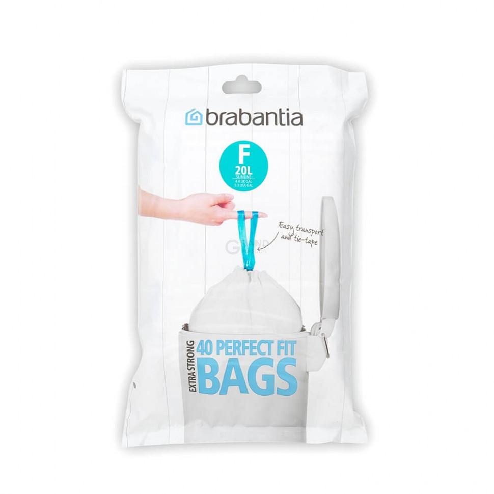 Brabantia Пакети для сміття, 20 л, розмір F, 40 шт білих для високих баків | https://grandposuda.com.ua