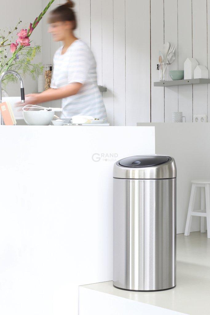 Brabantia Сміттєвий бак 45 л матова сталь із захистом від відбитків пальців Touch Bin | https://grandposuda.com.ua