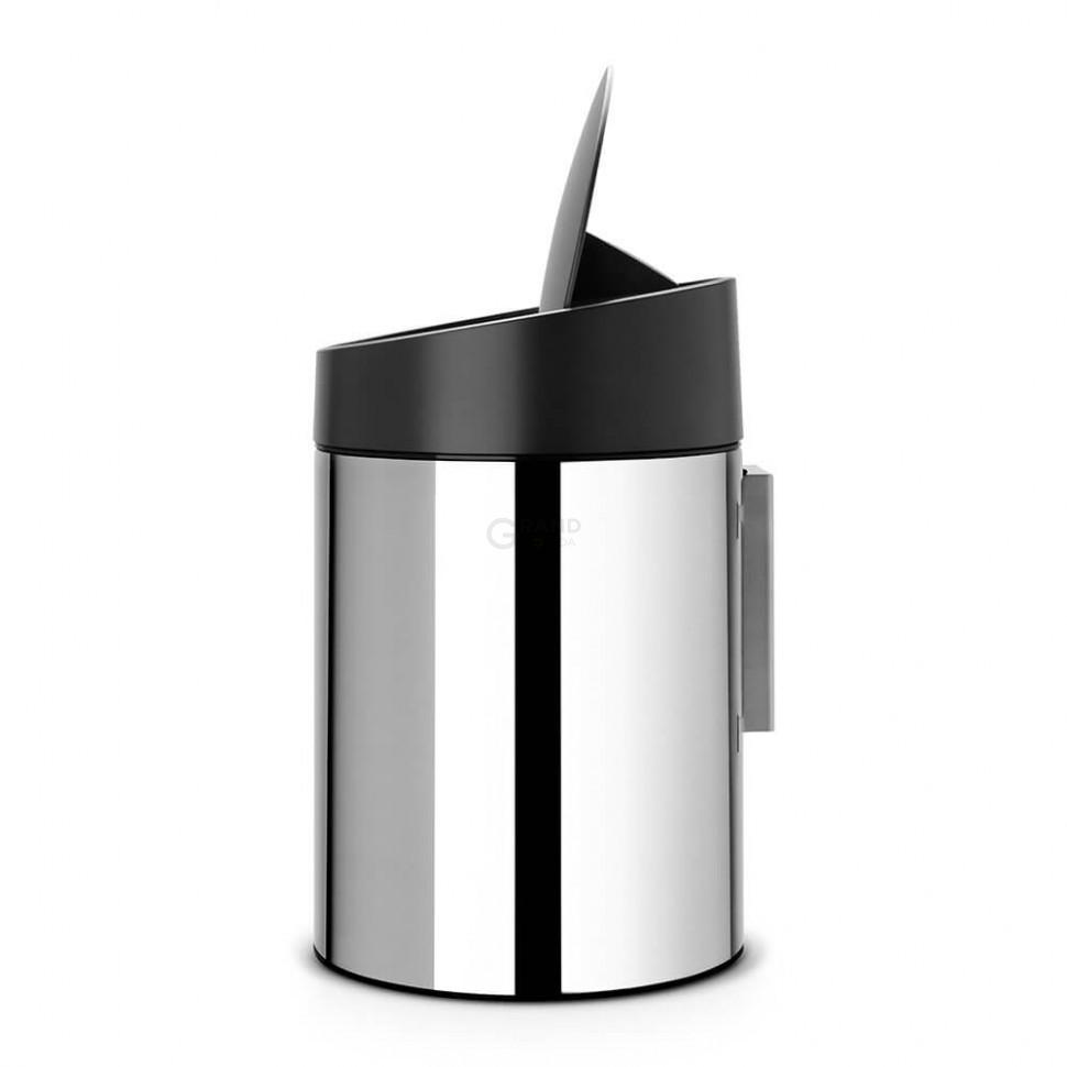 Brabantia Сміттєвий бак 5 л глянсовий сталевий, чорна пластикова кришка Slide Bin | https://grandposuda.com.ua