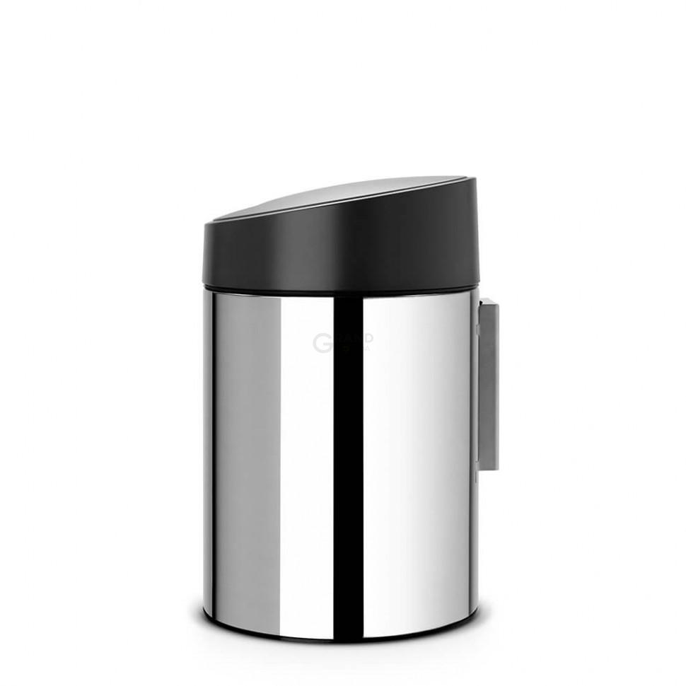 Brabantia Сміттєвий бак 5 л глянсовий сталевий, чорна пластикова кришка Slide Bin | https://grandposuda.com.ua
