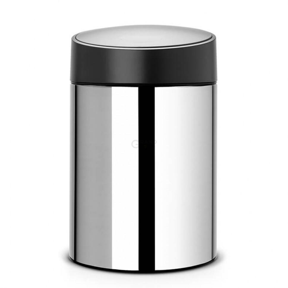 Brabantia Сміттєвий бак 5 л глянсовий сталевий, чорна пластикова кришка Slide Bin | https://grandposuda.com.ua