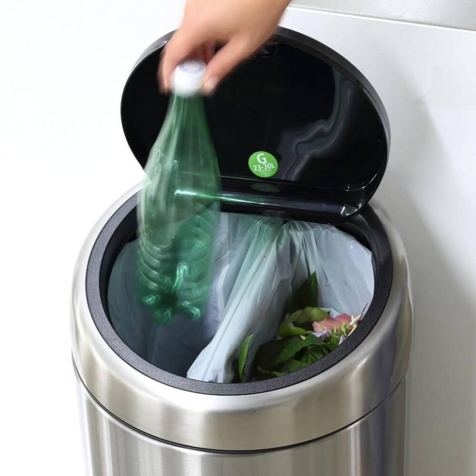 Brabantia Двосекційний сміттєвий бак 2 х 20 л, глянцева сталь 2 пластикових внутрішніх відра Touch Bin | https://grandposuda.com.ua