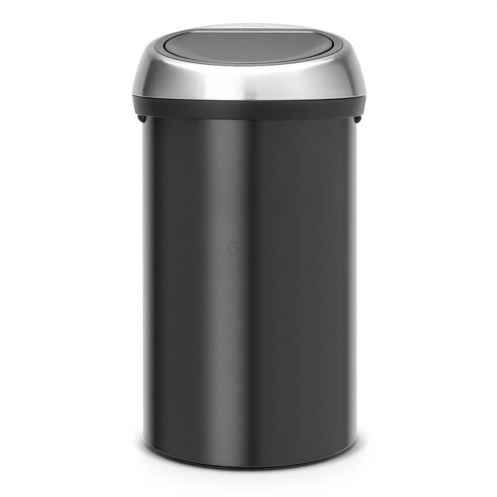 Brabantia Сміттєвий бак 60 л чорний матовий, сталева кришка з захистом від відбитків пальців Touch Bin | https://grandposuda.com.ua