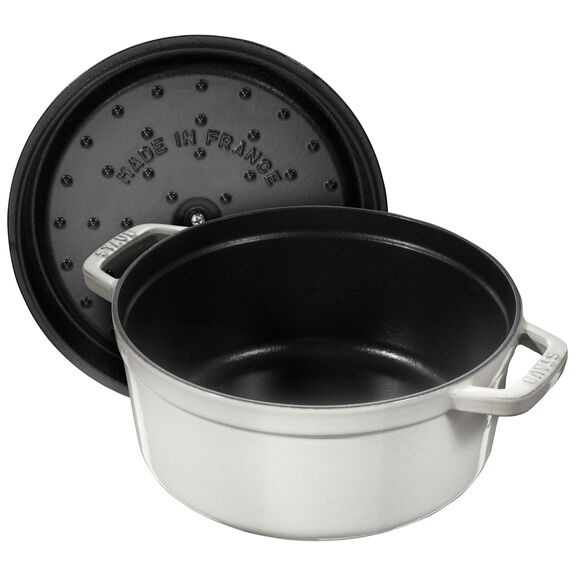 Staub Каструля / жаровня 26 см з кришкою біла White Truffle | https://grandposuda.com.ua